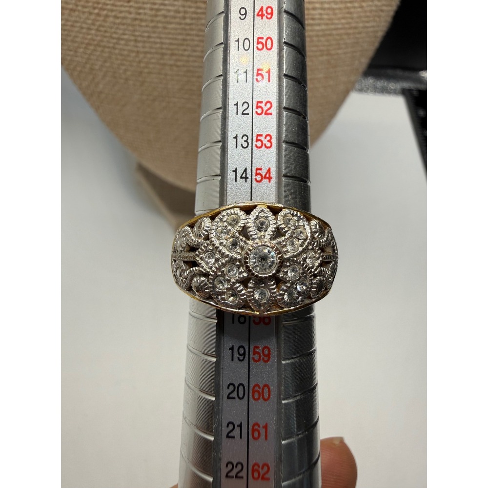 Vintage Avon Rhinestone Filigree Dome Ring Gold Silver Tone Two Tone Size‎ 7.5